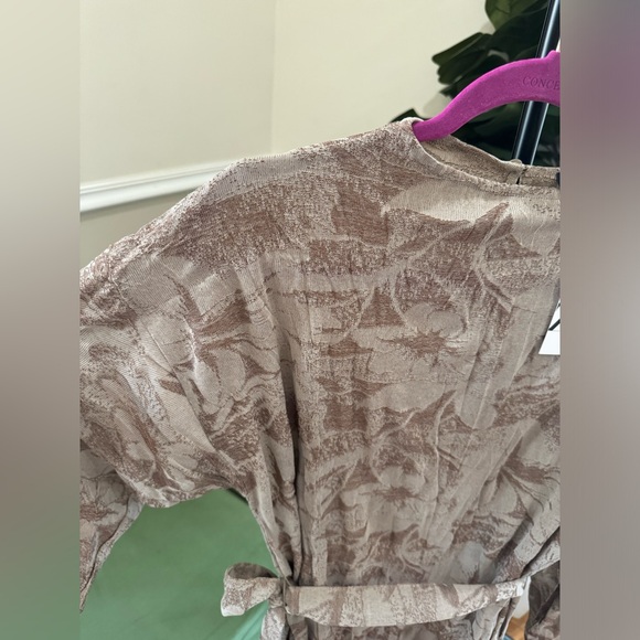 Zara Jacquard Midi Tie Waist Crinkle Detail Dress Brown Full sleeves high neck M - Picture 6 of 17